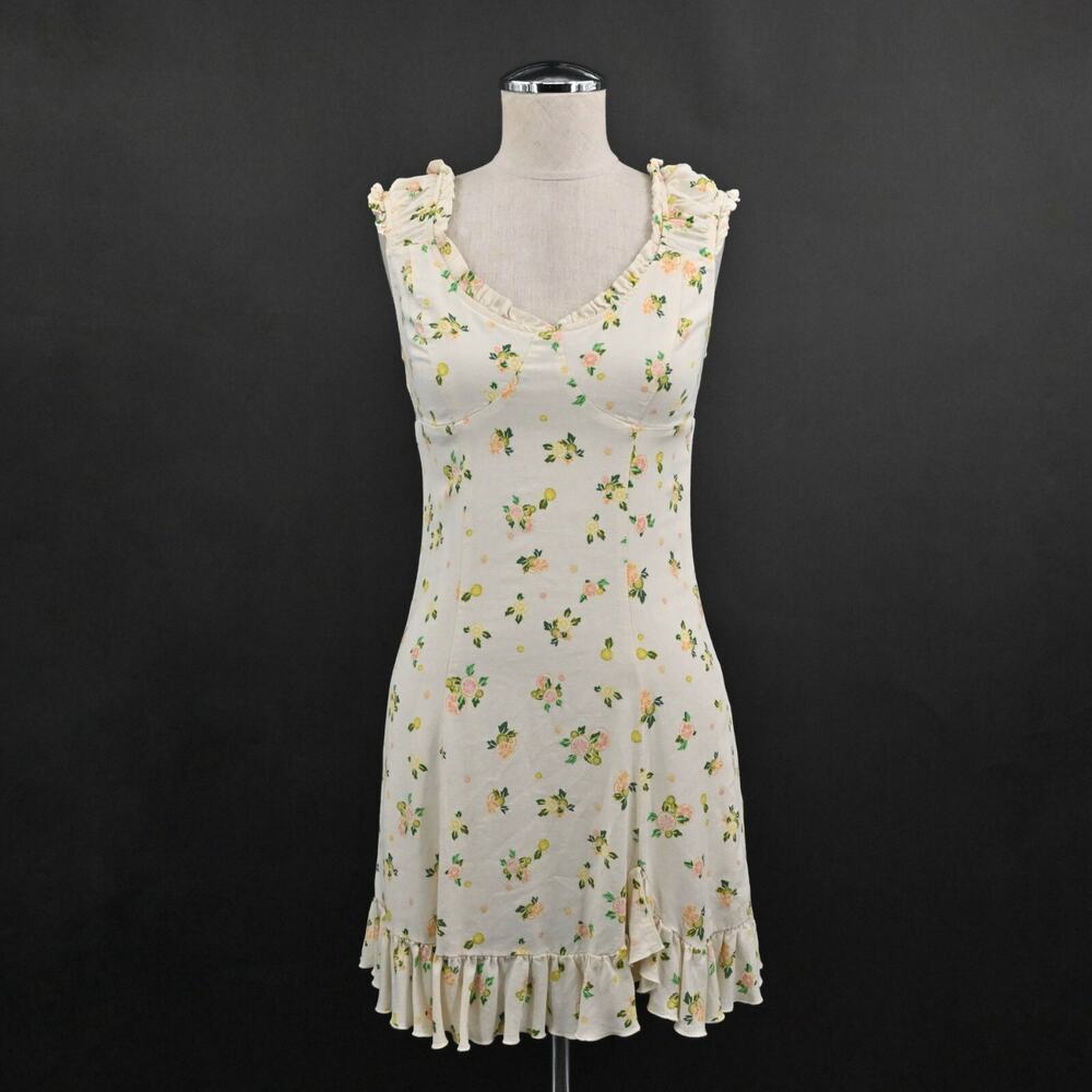 FREE PEOPLE Dress Size XS Like A Lady Citrus Printed Linen Blend Sleeveless Mini